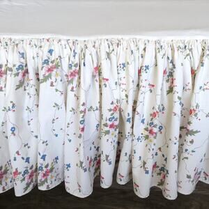 Vtg Ralph Lauren Pebbled Path King Bedskirt Cotton Ruffle Floral Cottage 14" USA